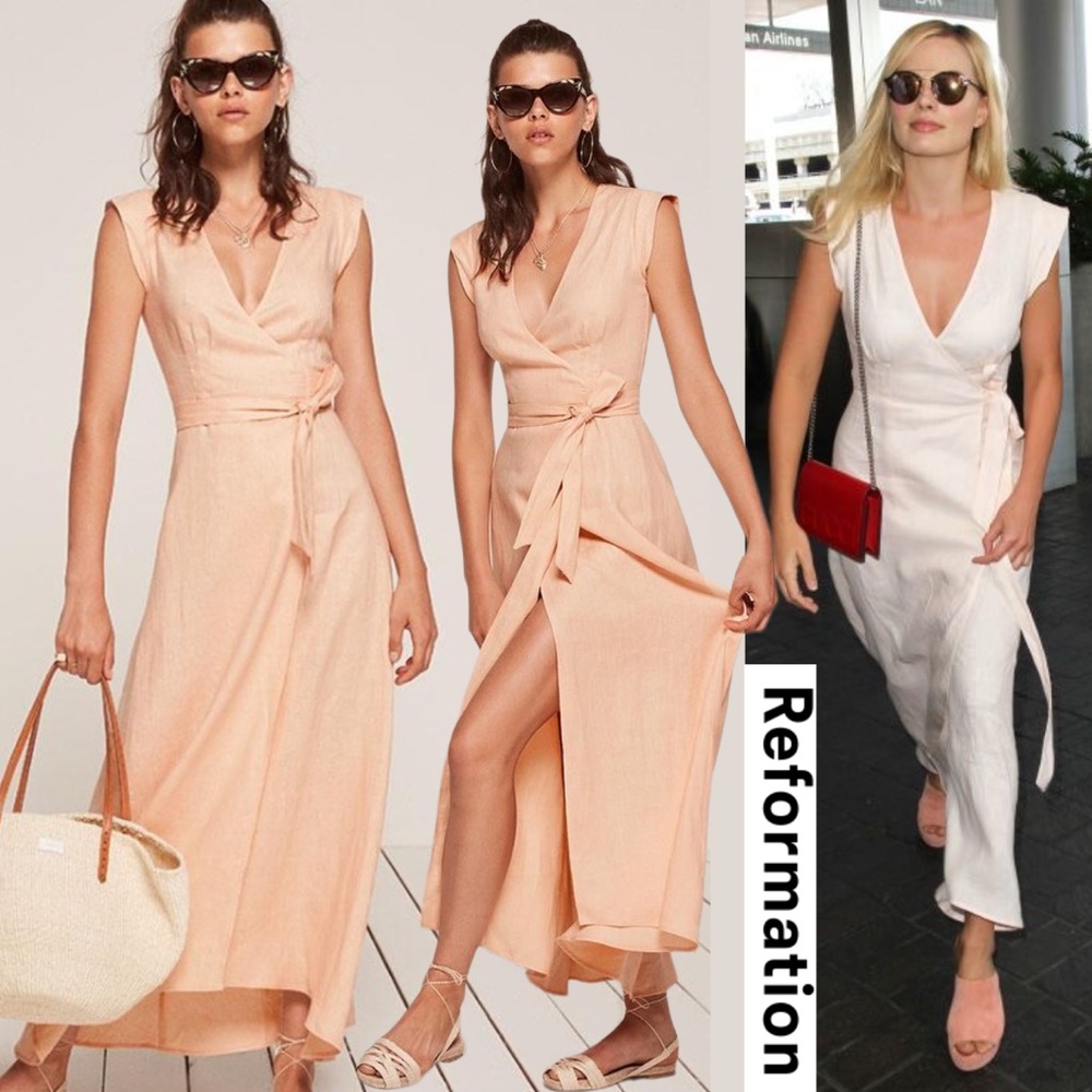 Reformation Peach Wrap Maxi Dress